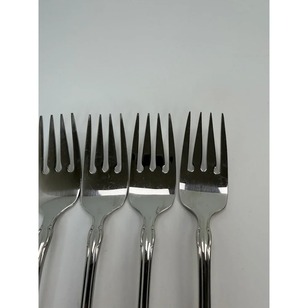 Set of 4 TENNYSON Oneida Community CUBE Stainless Steel Salad Forks 6-3/4